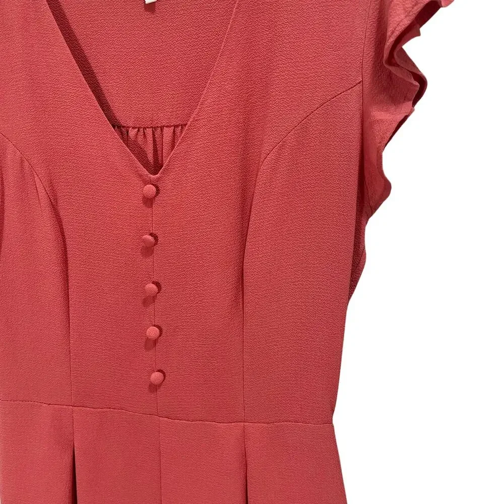 Monteau Salmon Pink Casual Midi Slip Dress Flutter Sleeves Button Front Size XS - Picture 2 of 9